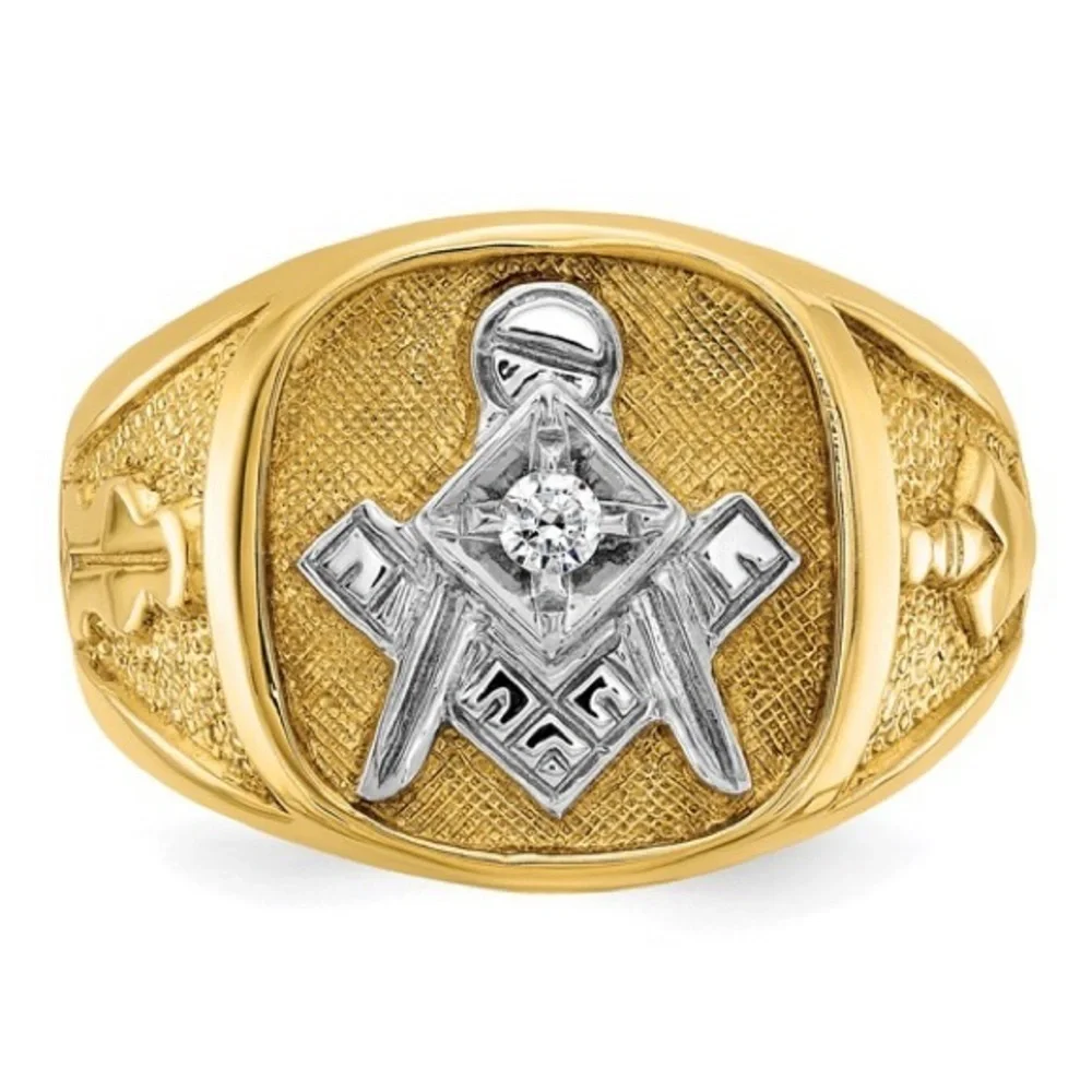 14k with White Rhodium Men's Diamond Blue Lodge Master Masonic Ring